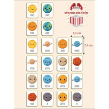 Ahşap Zeka Kartları, Eğitici Hafıza ve Eşleştirme Oyunu, Sevimli Gezegenler 5,5x7,5cm