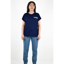 Sıfır Yaka Omuz Detaylı Kısa Kol Tişört - Lacivert