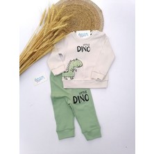 Damla Little Dino Figürlü 2'li Eşofman Takım Yeşil - 12-18 Ay