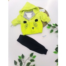 Özlem Bebe Neon Sarı Welsoft Kol Kapüşon Ceketli 3'lü Takım Sarı - 6-9 Ay
