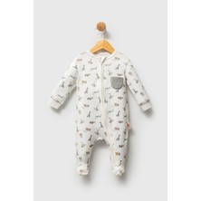 Tiffany Baby Erkek Bebek African Animals Theme Fermuarlı Tulum Ekru 32040