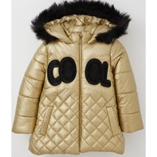 Kız Çocuk Cool Yazılı Kapüşonlu Astarlı Sarı Renk Mont