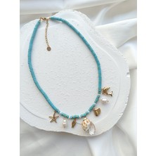 Mavi Boncuklu Deniz Kabuklu Kolye