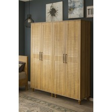 Pera Wood 4 Kapaklı Genç Odası Dolabı | MDF Gövde | Doğal Görünümlü Panjur Kapak Tasarımı | Ağaç Ayaklı