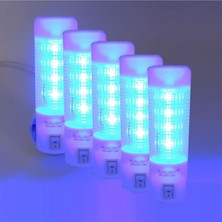 5'li Mavi Uzun LED Gece Lambası, 0,5W Tasarruflu, Işıklı, Fişli Düğmeli