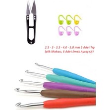Silikon Saplı Tığ Seti (2.5-3-3.5-4-5mm) Iplik Makası ve Ilmek Ayraçlı