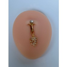 Yaprak Figürlü Zirkon Taşlı Deliksiz Kullanım Sıkıştırmalı Göbek Piercingi