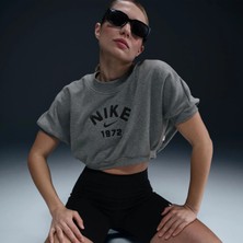 Nike Collection Ss Fleece Crew  Kadın Pamuklu Bol Kesim  Crop T-Shirt HJ0224