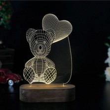Kalpli Ayıcık Tasarımlı 3D LED Gece Lambası, Sıcak ve Sevgi Dolu Hediye