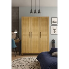 Pera Wood 3 Kapaklı Genç Odası Dolabı | MDF Gövde | Doğal Görünümlü Panjur Kapak | Ağaç Ayaklı ve Fonksiyonel Tasarım