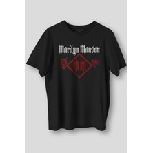 Siyah T-Shirt Marilyn Manson Logo Kalp Rock Metal Müzik Baskılı Unisex Kısa Kollu Tişört