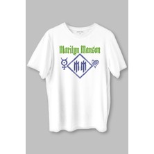 Marilyn Manson T-Shirt Logo Kalp Rock Metal Müzik Baskılı Beyaz Unisex Kısa Kollu Tişört