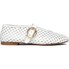 Kadın Beyaz Bantlı Deri Babet