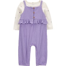 Little Layette Kız Bebek Mor Salopet Set