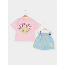 02-05 Yaş Arası Disney Nakışlı Şortlu Takım - Pembe
