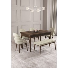 Calvin Barok 80X132 Açılabilir Mdf Masa Yemek Odası Takımı, Mutfak Takımı 4 Sandalye, 1 Bench