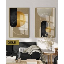 Harikabirev|geometrik Siyah&gold Set Bohem Kombini |çerçeveli Cam Tablo 2li Dikey