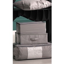 Vedsey 3'lü Set 53 x 44 x 21 cm Baza Altı & Dolap Içi Organizer, Yorgan & Yastık Düzenleyici Hurç Gri