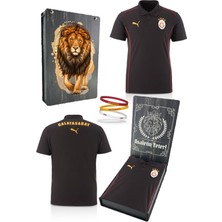 Galatasaray Orijinal Lisanslı Polo Yaka Siyah Antrenman T-Shirt + Bileklik Set Hediyelik Ahşap Kutulu