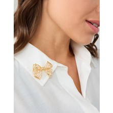 Jimmy Key Altın Rengi Fiyonk Figürlü Inci Detaylı Broş