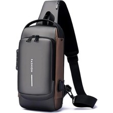 Gri USB Portlu Kilitli Erkek Omuz ve Göğüs Çantası, Su Geçirmez, Günlük ve Seyahat Kullanımı