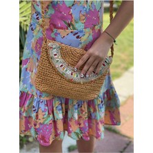 El Örgüsü Inci ve Boncuk Taşlı Şık Askılı Portföy Çanta 27X21