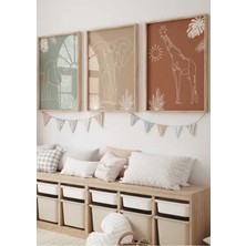 Mc Home Art Doğal Ahşap Çerçeveli Uv Baskı 3'lü Soyut Hayvan Desenli Tablo Seti Modern Çocuk Odası Duvar Dekoru