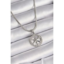 316L Çelik Gümüş Renk Italyan Zincir Zirkon Taşlı Kutup Yıldız Model Kadın Kolye