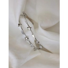 Eva Takı Store Yıldız Baget Iki Sıralı Model Silver Renk Çelik Ayarlanabilir Bileklik Kelepçe