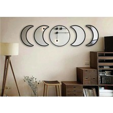 Şık 5 Parçalı Ay Evresi Duvar Aynası Seti, Akçaağaç Mdf ve Pleksi Detaylar