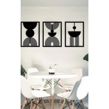 Bohem Soyut 3'lü Ahşap Duvar Dekoru, Süs ve Hediye, Mdf Lazer Kesim Siyah