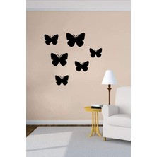 6'lı Ahşap Kelebek Tablo, Lazer Kesim, 3mm, Duvar Dekoru, Kendinden Yapışkanlı