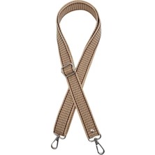 Bej ve Kahverengi Renklerde 120X3 cm Polyester Kolon Çanta Sapı, Şerit Detaylı, Metal Görünüm