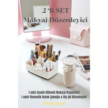 2'li Set- Ayaklı Bölmeli Makyaj Organizeri ve Otomatik Kulak Çubuğu & Diş Ipi Düzenleyici