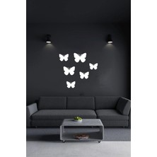 6'lı Ahşap Kelebek Tablo, Lazer Kesim, 3mm, Duvar Dekoru, Kendinden Yapışkanlı