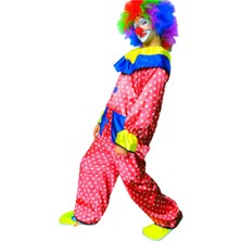 Renkli ve Şık Puantiye Saten Palyaço Kostümü, Yetişkinler Için Ideal Parti Kıyafeti