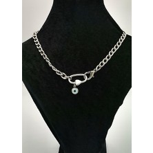 Gümüş Zincir Nazar Boncuğu Figürlü Kolye