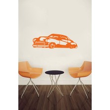 Turuncu Eski Klasik Araba Ahşap Tablo, 3mm Lazer Kesim, Kendinden Yapışkanlı Duvar Dekoru