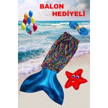 Mavi Deniz Kızı Prenses Kostüm, Çocuk Elbisesi, Yıldızlı ve Pulpayet Detaylı