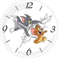 Tom ve Jerry Kovalamaca Sessiz Akar Bombeli Gerçk Cam Duvar Saati