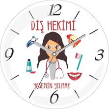 Kişiye Özel Diş Hekimi Çap 30 Bombeli Gerçek Cam Duvar Saati