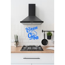 Mutfak Dekoru, Chef Desenli, Ahşap Mdf Lazer Kesim, Duvar Süsü, 3mm, Mavi Renk