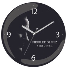 Atatürk Fikirler Ölmez Sessiz Akar Bombeli Gerçek Cam Duvar Saati