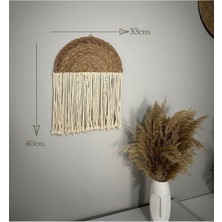 Bej Renkli Bohem Tarzı Hasır Makrome Duvar Tabağı, Şık Dekorasyon Parçası