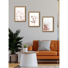 Yumuşak Pembe Çiçekler 3'lü Tablo Seti, Şık ve Sıcak Dekorasyon Parçası