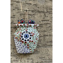 Çini Desenli Polyester Balkon ve Bahçe Duvar Süsü Saksı Beyaz
