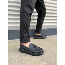 JY154 Blaze Bağcıksız Püsküllü Cilt Erkek Günlük Spor Klasik Ayakkabı Cst - Siyah