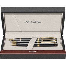Scrikss & WizDesign 38 Dolmakalem + Tükenmezkalem + Versatil Üçlü Set Siyah Altın (Ömür Boyu Garantili - Lüks Kutulu - İsme Özel Tasarım)