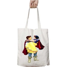 Snow White Pamuk Prenses Iki Tarafı Kalıcı Baskılı Yıkanabilir Okul Plaj Omuz Bez Çantası