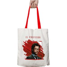Kırmızı Kulplu El Profesor La Casa De Papel Yıkanabilir Omuz Çanta